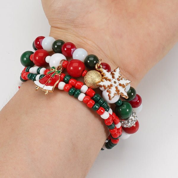 Christmas Bracelet Elastic Rope Snowman Snowflake Tree Santa Deer Hat Pendant Gift Bracelets