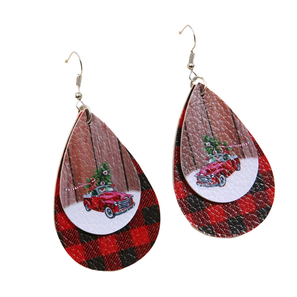 Veile Studios Pu Leather Plaid Teardrop Stylish Statement Jewelry For Fashion Lovers Earrings