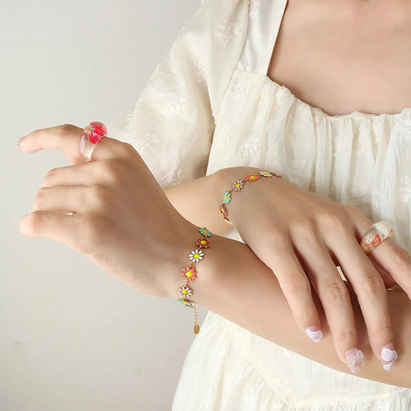 Titanium Steel Oil Drip Flower Bracelet Bracelets
