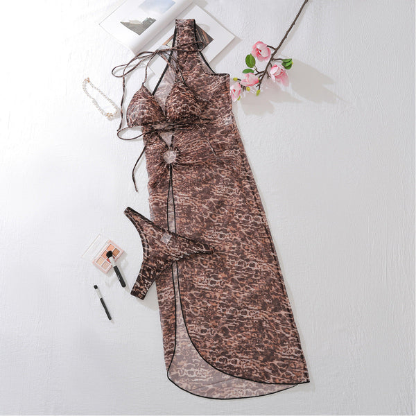 Three Piece Swimsuit Bikini Beach Sunscreen Hoodie Covering The Belly To Look Thin Printed Swimwear
