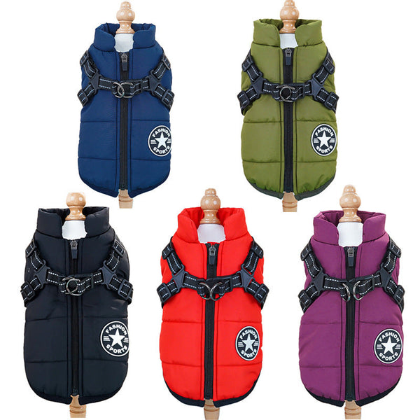 Pet Clothing Waterproof And Warm Dog Cotton Coat Winter Skiing Suit Chest Back Integrated Vest Dog Clothing & Shoes