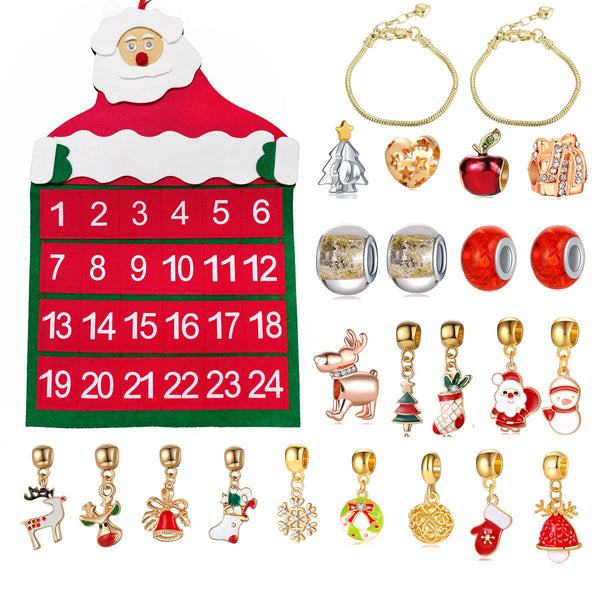 Christmas Decorations Gift Advent Calendar Fabric Bag Bracelet Necklace Beaded Diy Set Seasonal Decorations