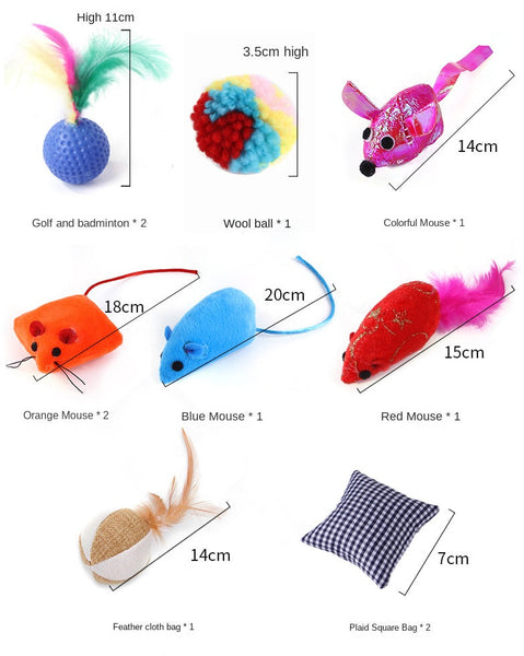 Pet Cat Toy Set Catnip Bag Rainbow Ball Colorful Mouse 24 Piece Cat Toys