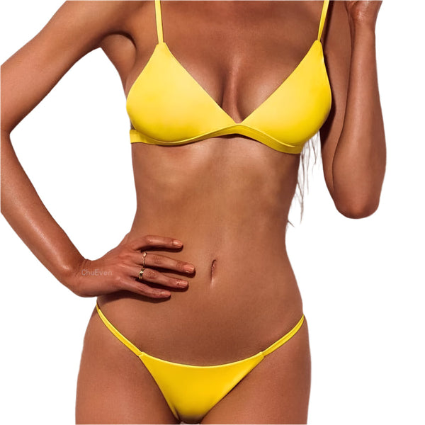 2 Piece Fashionable  Bikini Women Split Solid Color Swimsuit Swimwear