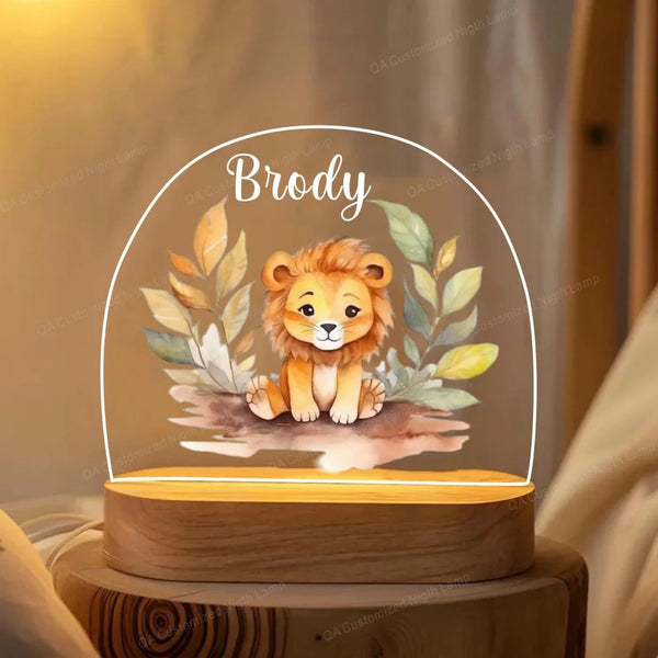 Personalized Little One Birth Night Light Custom Name Animal Giraffe Lion Gift Lamp For Bedroom Night Lights
