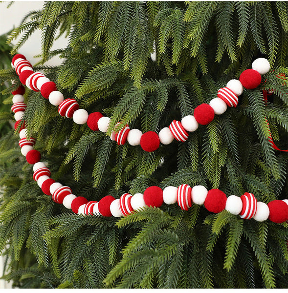 Santa Yuan New Red And White Ball String Felt Banner Diy Christmas Tree Decoration Window Hanging Ornament Seasonal Decorations
