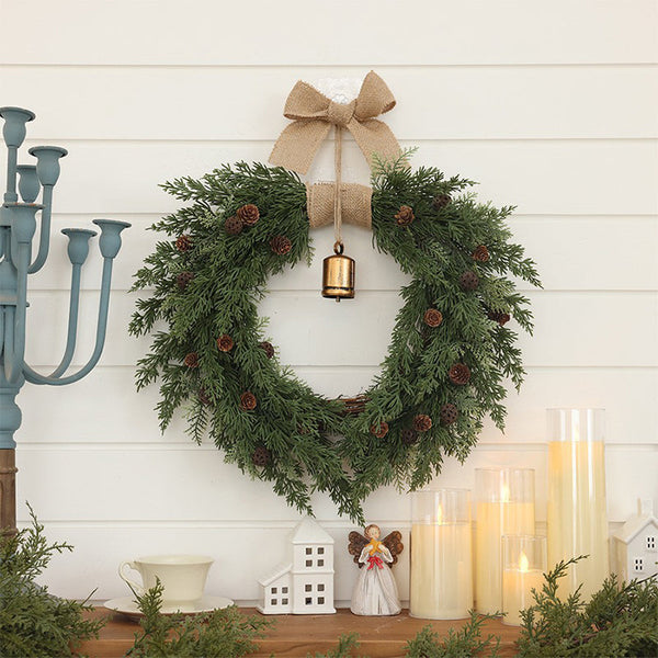 Classic Natural Pine Cone Wreath Festive Christmas Door Hanging With Bells Seasonal Decorations