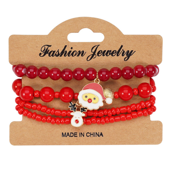 Christmas Bracelet Elastic Rope Snowman Snowflake Tree Santa Deer Hat Pendant Gift Bracelets