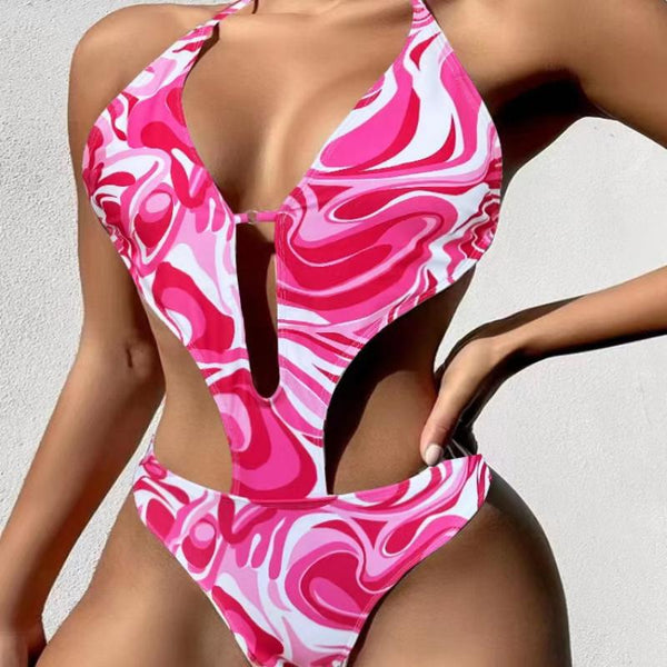 One Piece Printed Swimsuit Bikini Strap Swimwear