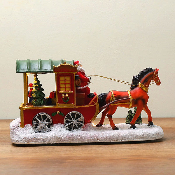 Christmas Decoration Resin Craft House With Light And Music Reindeer Sleigh Ornament Gift Seasonal Decorations