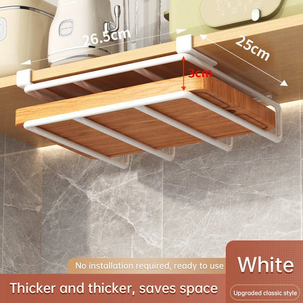 Under Cupboard Hanging Organizer: Hooks For Paper Towels Rags Plus Shelf Cutting Boards & Pot Covers Cabinets & Cupboards