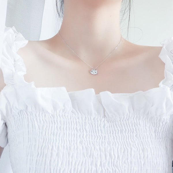 Kitty Cat Open Ring Ear Necklace Jewellery Set Rings