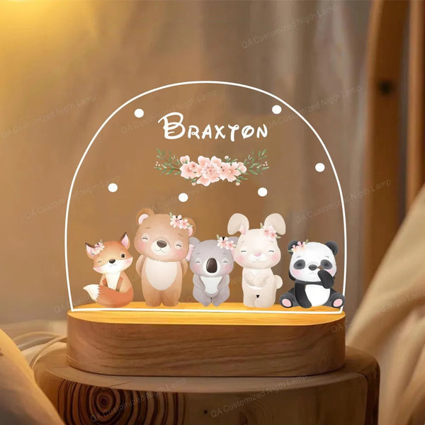 Personalized Little One Birth Night Light Custom Name Animal Giraffe Lion Gift Lamp For Bedroom Night Lights