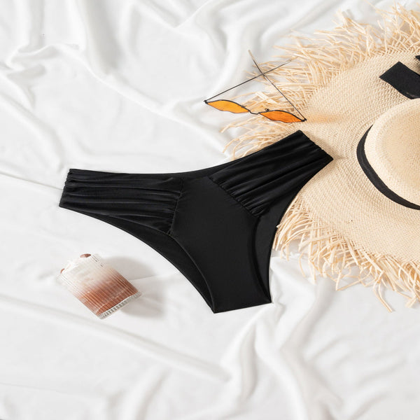 Solid Color  Bikini Pleated Low Waist Swimsuit Triangle Trunks Swimwear