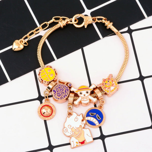 One Piece Diy Bracelet With Five Levels Sun God Nika Luffy Cartoon Metal Bracelets