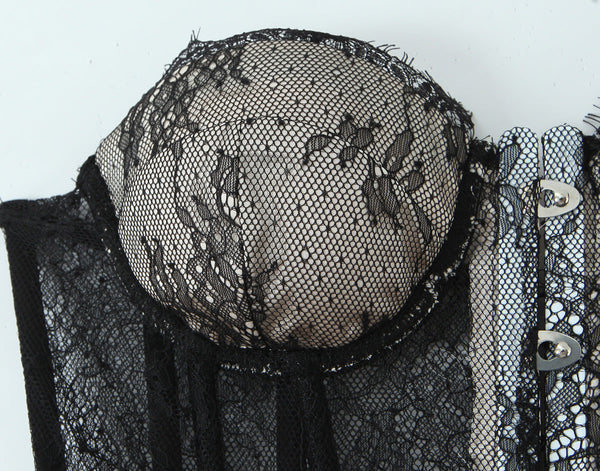 Lace Splicing Fitted Waistband Top With Strap Tube Tops