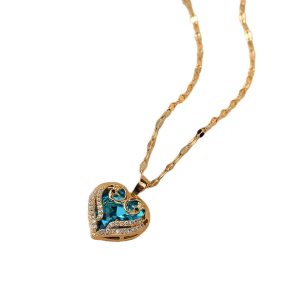 Colorful Zircon Love Heart Pendant Necklaces For Women Girls Stainless Steel Trendy Romantic Jewelry Accessories Gifts Necklaces & Pendants