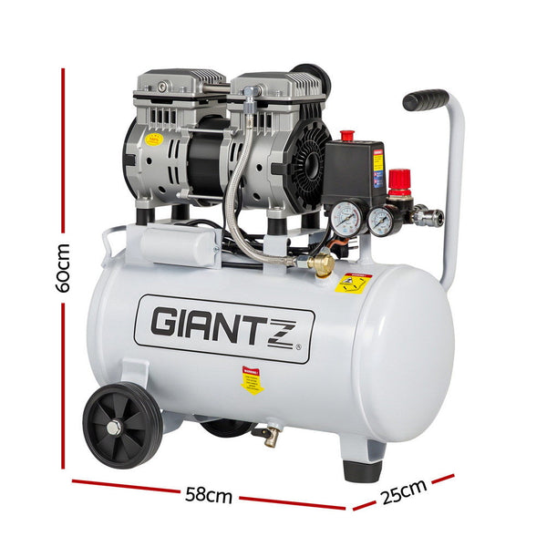 Giantz 24L Air Compressor Quiet 0.75Hp Oil Free Portable Tyre Inflator 40L/Min Deflators