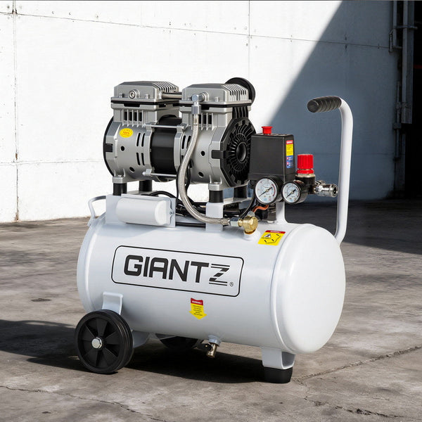 Giantz 24L Air Compressor Quiet 0.75Hp Oil Free Portable Tyre Inflator 40L/Min Deflators