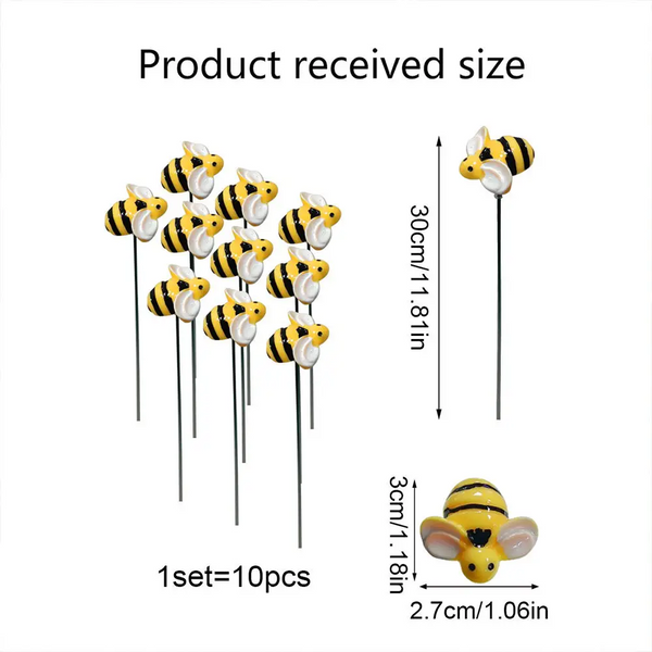 10Pcs Bee Garden Stakes Outdoor Iron Insect Beds Pot Ornament Yard Art Decoration Supplies Lawn Stakes