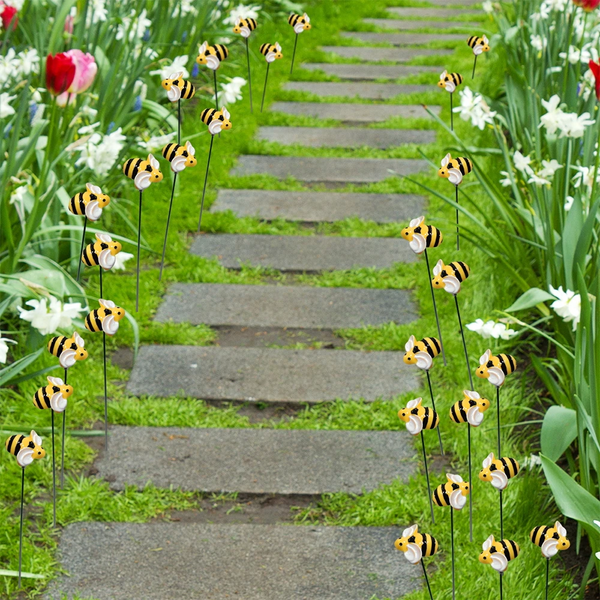 10Pcs Bee Garden Stakes Outdoor Iron Insect Beds Pot Ornament Yard Art Decoration Supplies Lawn Stakes