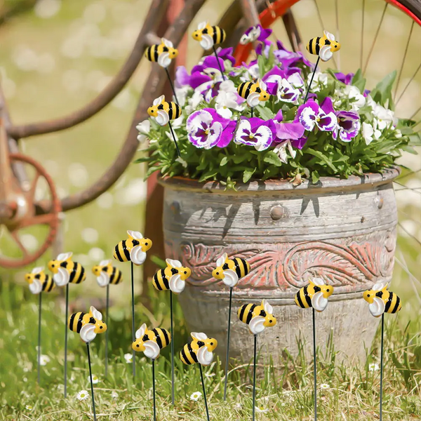 10Pcs Bee Garden Stakes Outdoor Iron Insect Beds Pot Ornament Yard Art Decoration Supplies Lawn Stakes