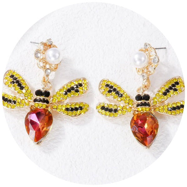 Veile Studios Natural Stone Bee Dangle Earrings