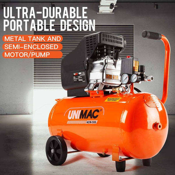Unimac Air Compressor 50L 3Hp Electric Portable Inflator Direct Tank Pump Oil Air Compressors