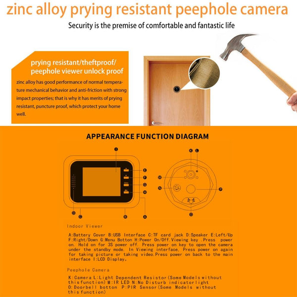 2.4 Inch Colour Screen 1.0Mp Security Camera With No Disturb Peephole Viewer Gold Security Cameras