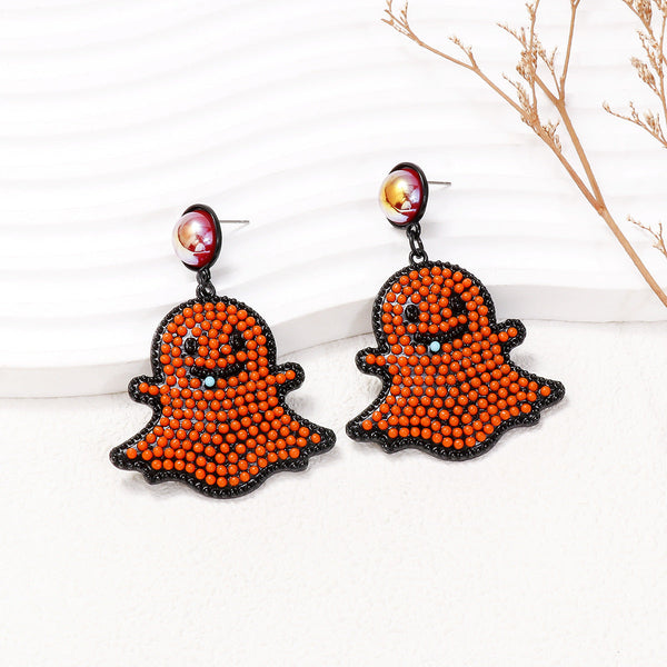 Veile Studios Cartoon Funny Cute Little Pearl Halloween Ghost Face For Festive Wear Earrings