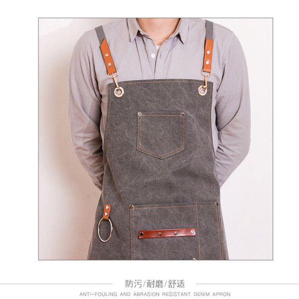 Apron Denim Canvas Cafe Barber Restaurant Unisex Workwear Custom Logo Restaurant Aprons