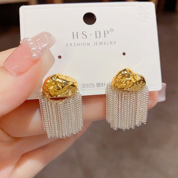 Veile Studios Personalized Metal Block Tassel With Silver Needles For Versatile Fashion Earrings