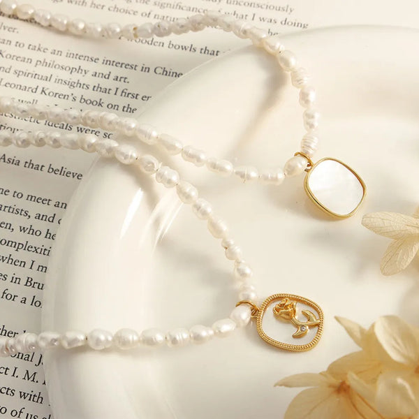French Baroque Freshwater Pearl Chain Oval Plate Inlaid With Zircon Colored Shell Relief Flower Necklace Necklaces & Pendants