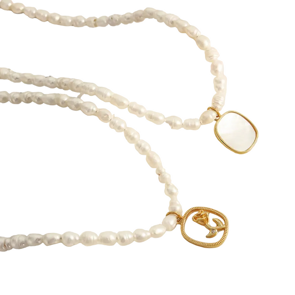 French Baroque Freshwater Pearl Chain Oval Plate Inlaid With Zircon Colored Shell Relief Flower Necklace Necklaces & Pendants