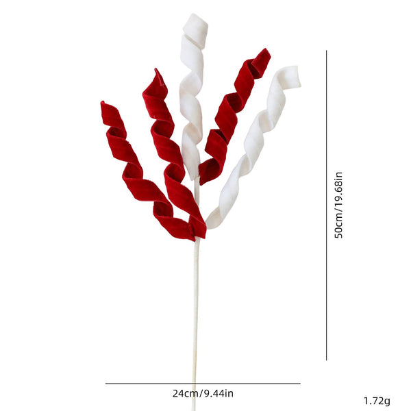 Christmas Decoration With Red And Green Faux Fur Curly Flowers Branches Ornament For Tree Gift Box Seasonal Decorations
