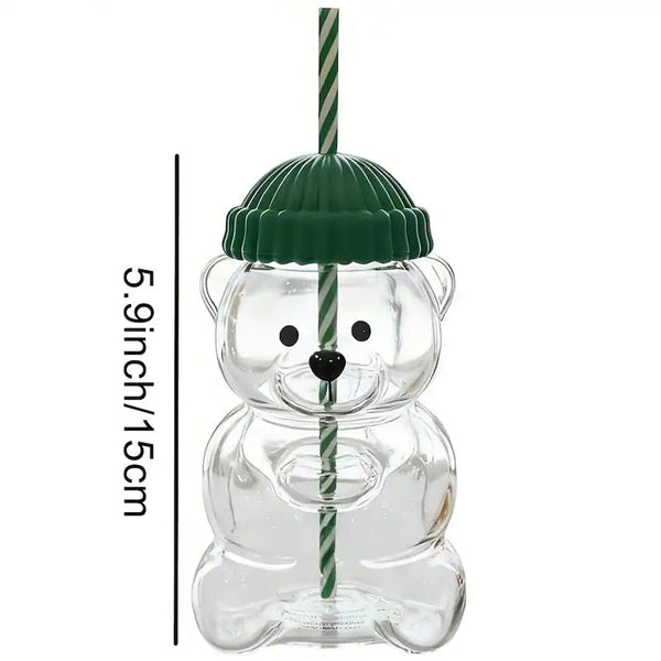 Bear Shaped Glass Cup With Straw Cute Cartoon Creative Tumbler For Coffee Juice Tea Novelty New Year Decorative Mug Cups Mugs & Glasses