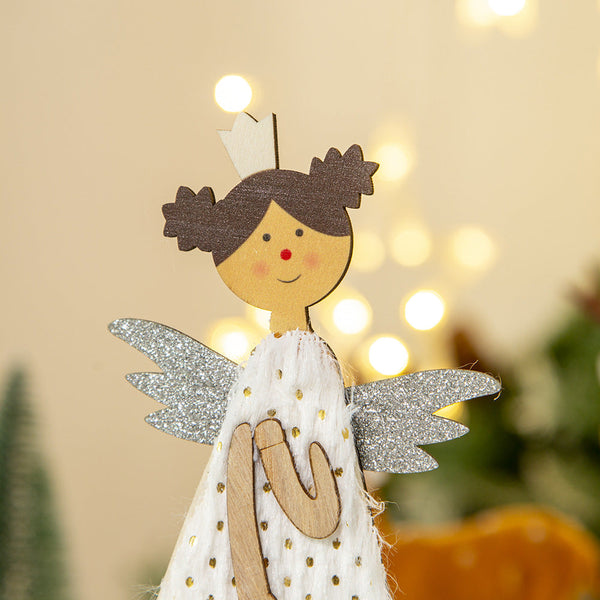 Christmas Decoration Desktop Diy Wooden Ornament Cartoon Angel Figurine Gift Seasonal Decorations