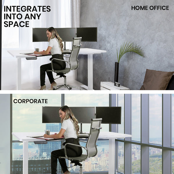 Fortia 145W X 60D 85D Dual Motor 80Kg Load Sit Stand Up Hand Sided Corner Desk White/White Frame Standing Desks