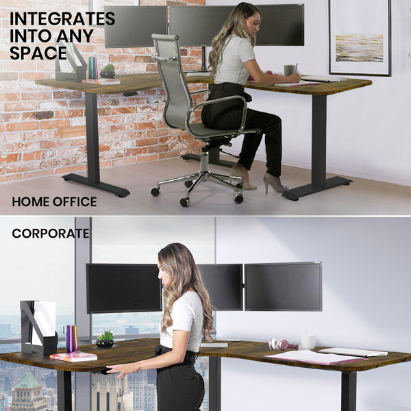 Fortia 173W X 75D Motor 120Kg Load Electric Sit To Stand Up Corner Desk Walnut/Black Frame Standing Desks
