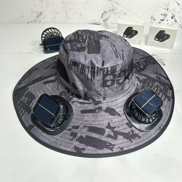 Solar Fan Hat: Wide Brim Bucket With 2 Fans Mens Summer Cap For Outdoor Fishing Camping Hiking. Hats