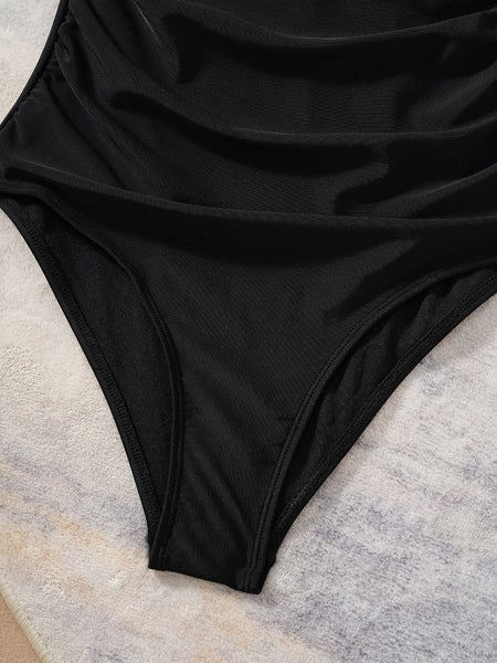 Solid Color One Shoulder  Slimming One Piece Bikini Swimsuit For Women Swimwear