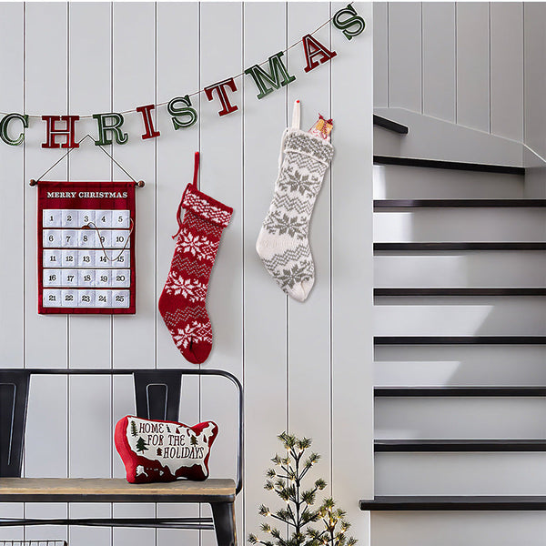 Christmas Knitted Stocking With Snowflake Design Seasonal Decorations
