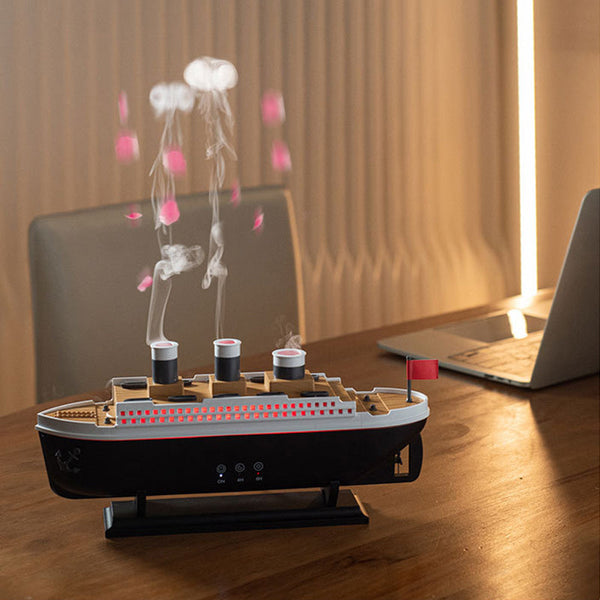 Titanic Ship Model Humidifier (250Ml) Also An Essential Oil Diffuser With Jellyfish Smoke Ring Spray For Home Aroma. Humidifiers