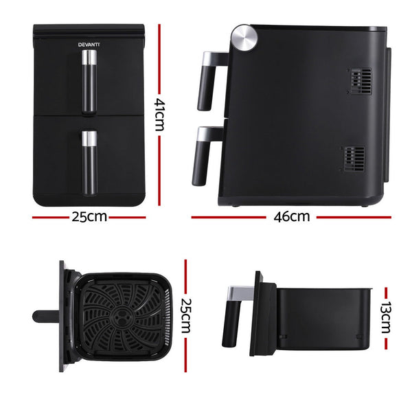 Devanti Air Fryer Oven 11L Dual Zone Fryers Air Fryers