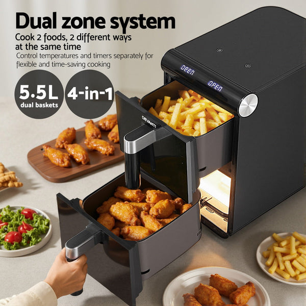 Devanti Air Fryer Oven 11L Dual Zone Fryers Air Fryers
