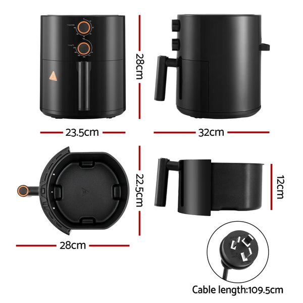 Devanti 4L Air Fryer Knob Control 1500W Air Fryers