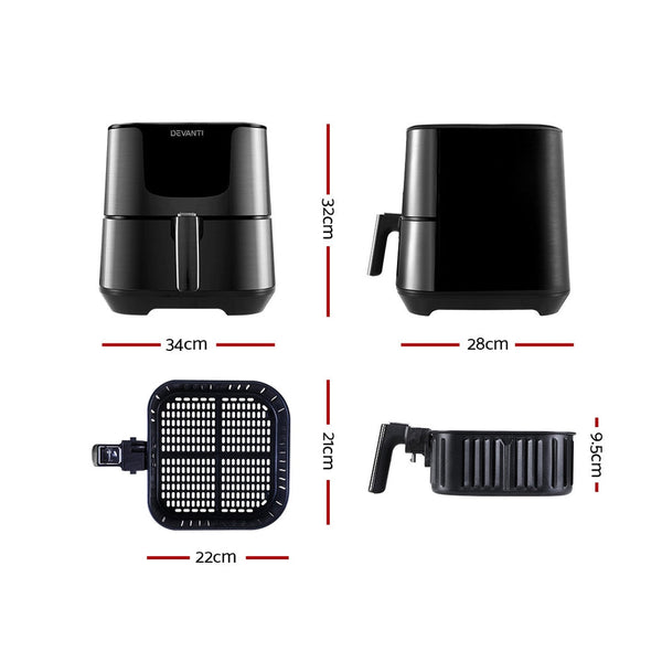 Devanti Air Fryer 7L Lcd Fryers Black Air Fryers