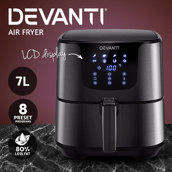 Devanti Air Fryer 7L Lcd Fryers Black Air Fryers