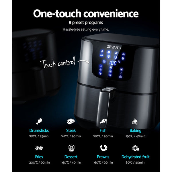 Devanti Air Fryer 7L Lcd Fryers Black Air Fryers