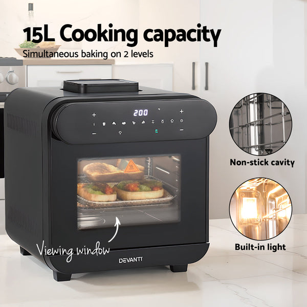 Devanti Steam Air Fryer Oven 15L W/ Lcd Touch 1600W Air Fryers